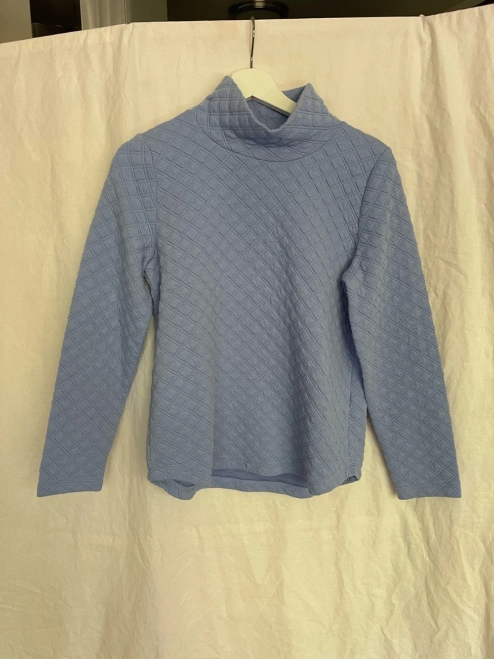 J. Crew Quilted Mockneck Pullover Periwinkle Diamond Knit Sweatshirt Size XS